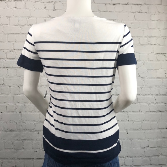 Karen Scott Navy & White Stripe Top Sz PS PM PL - Picture 4 of 4
